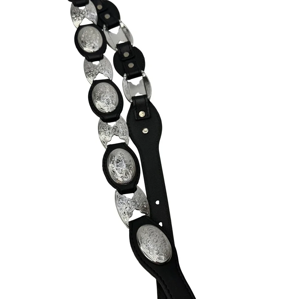 Tony Lama Womens Black Leather Silver Engraved Concho Western Belt 32 5293L